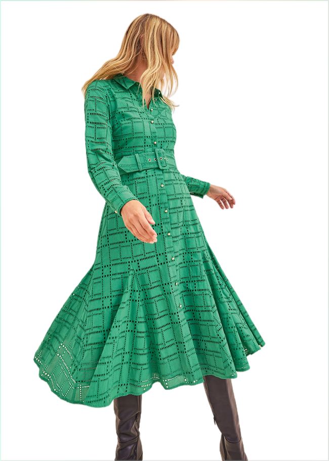  Amalie Broderie Shirt Midi Dress Green 221517693