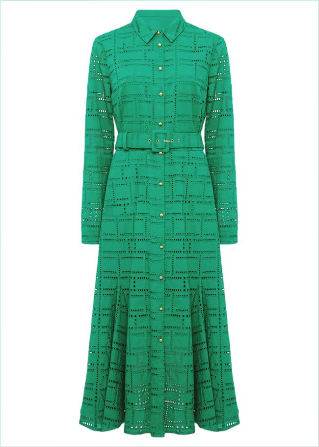  Amalie Broderie Shirt Midi Dress Green 221517693