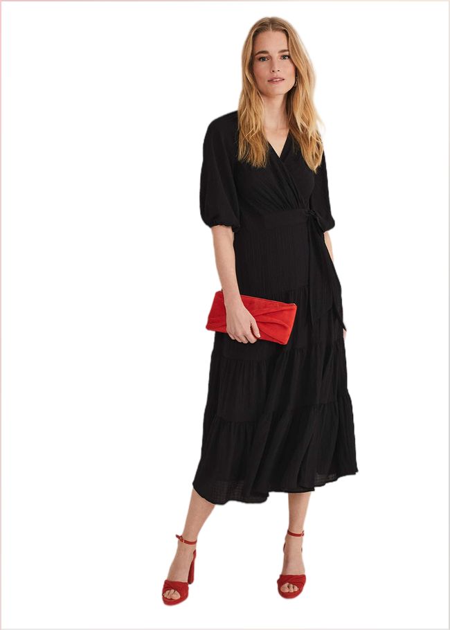  Morven Black Wrap Midi Dress Black 221520050