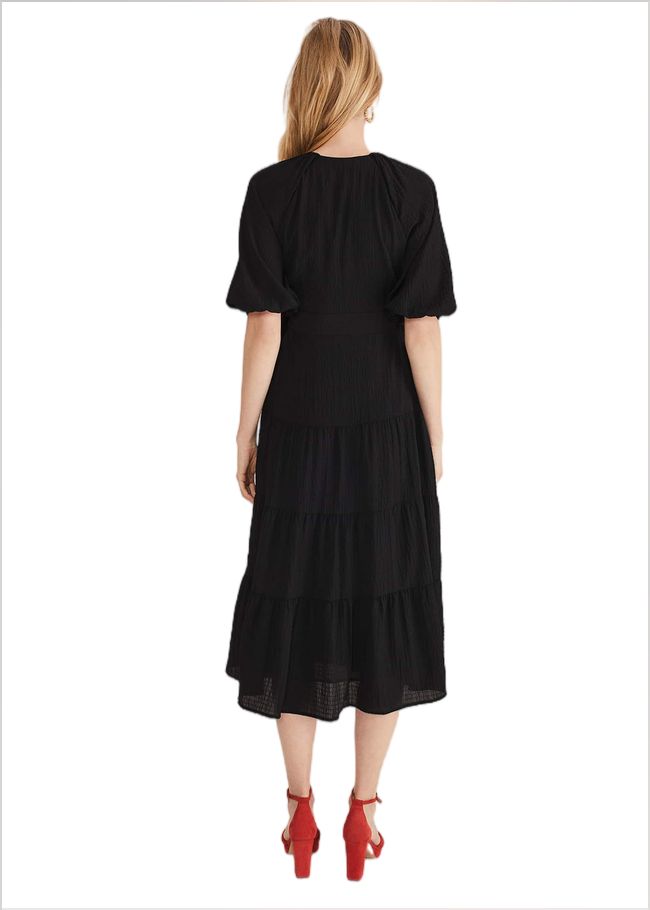  Morven Black Wrap Midi Dress Black 221520050