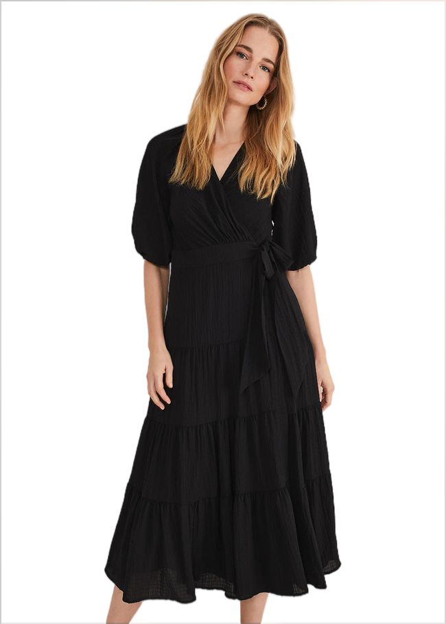  Morven Black Wrap Midi Dress Black 221520050