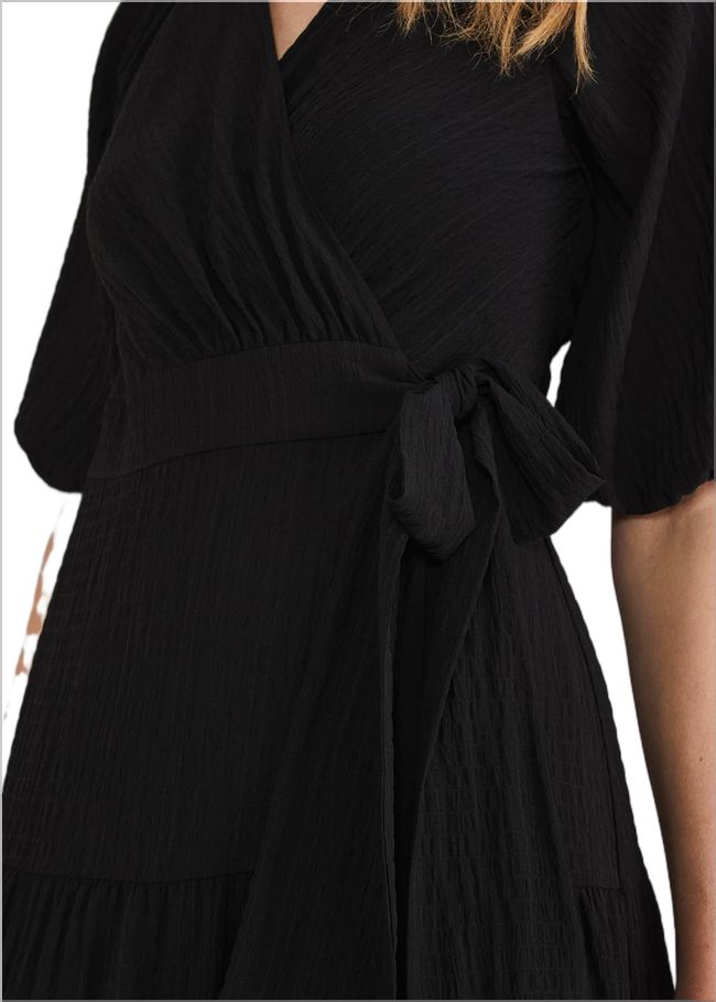  Morven Black Wrap Midi Dress Black 221520050