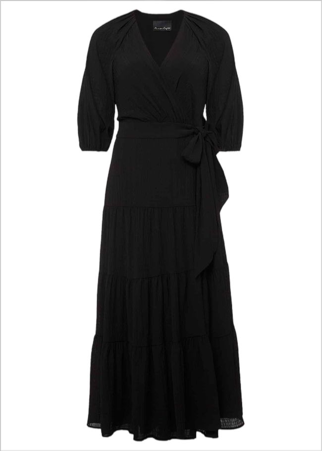  Morven Black Wrap Midi Dress Black 221520050