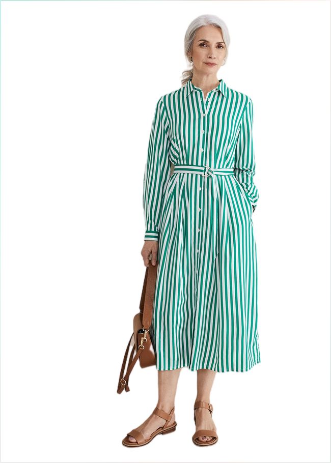  Ida Stripe Shirt Midi Dress Green 221521693