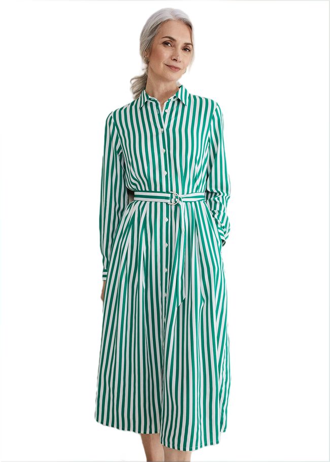  Ida Stripe Shirt Midi Dress Green 221521693