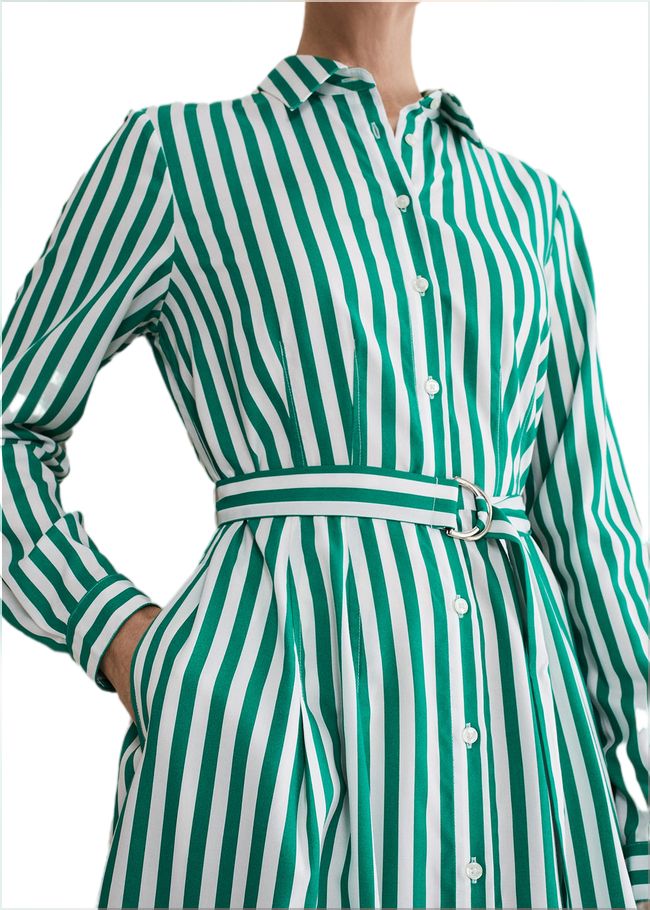  Ida Stripe Shirt Midi Dress Green 221521693