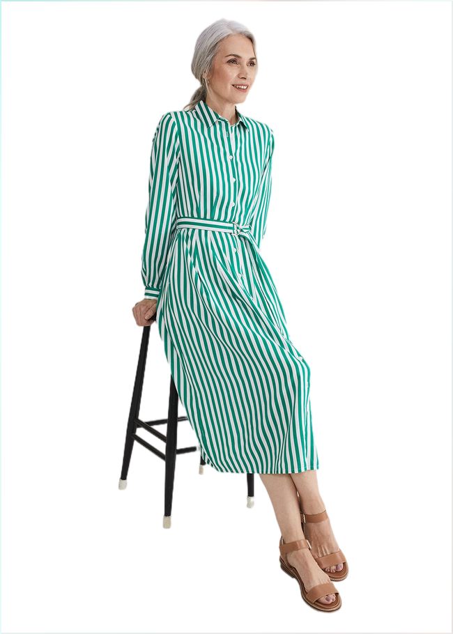  Ida Stripe Shirt Midi Dress Green 221521693