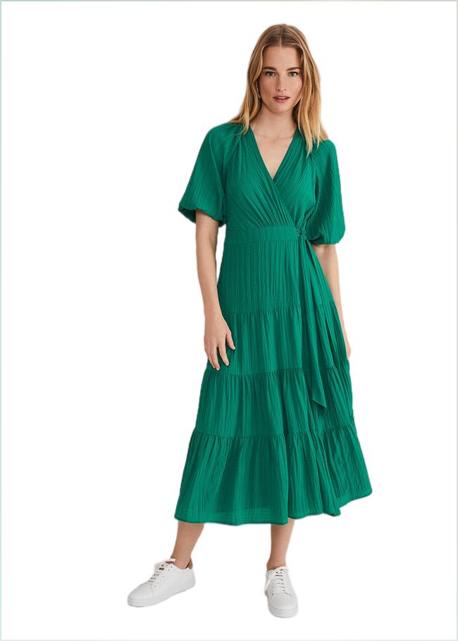  Morven Green Wrap Midi Dress Bright Green 221522775