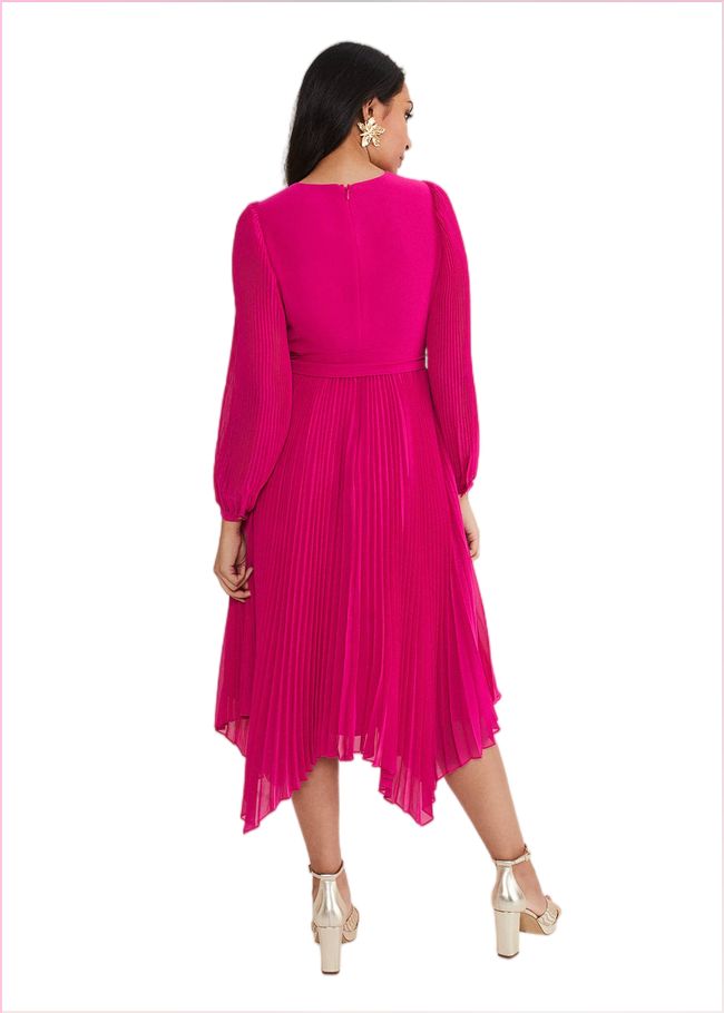  Petite Petra Wrap Pleated Midi Dress Magenta 221525463