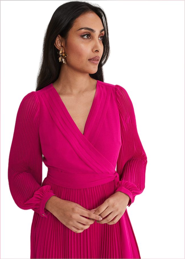  Petite Petra Wrap Pleated Midi Dress Magenta 221525463