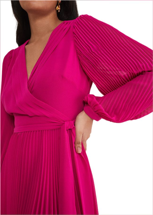  Petite Petra Wrap Pleated Midi Dress Magenta 221525463