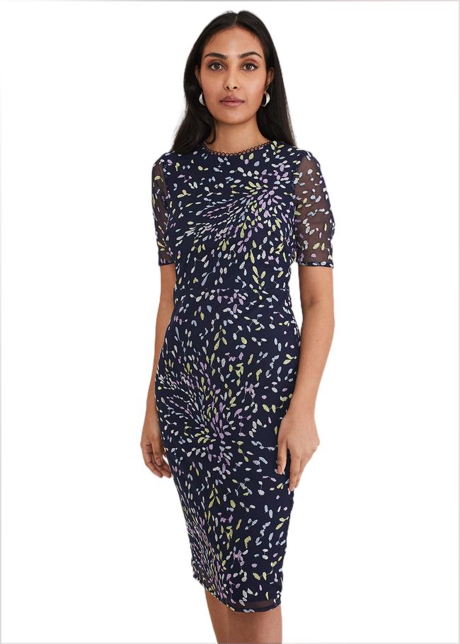  Petite Aileena Embroidered Dress Navy/Multi 221526493