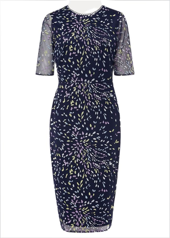  Petite Aileena Embroidered Dress Navy/Multi 221526493