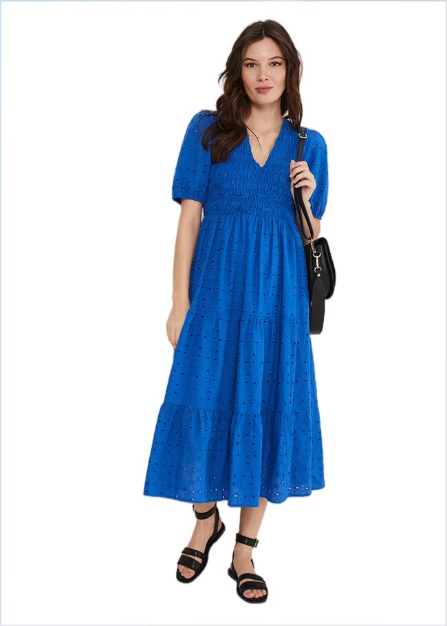  Gretta Broderie Midi Dress Blue 221531408