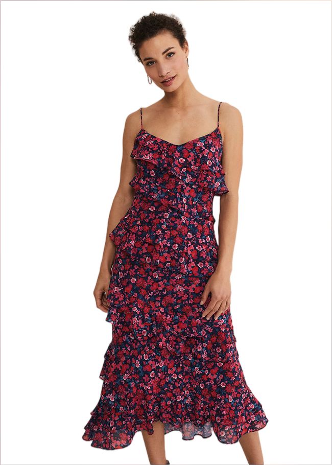  Ballie Floral Ruffled Midi Dress Navy/Multi 221543493