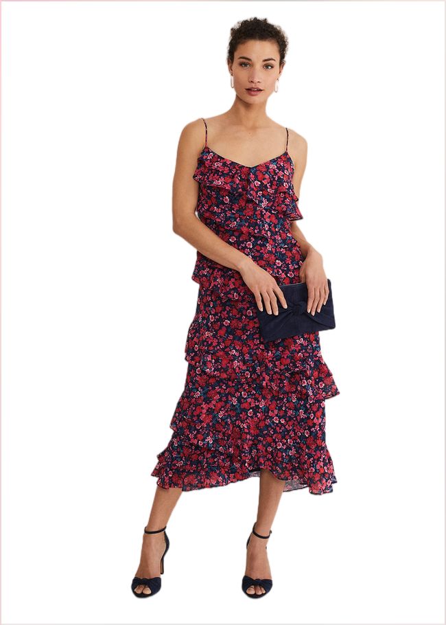  Ballie Floral Ruffled Midi Dress Navy/Multi 221543493