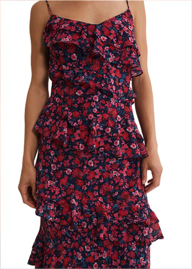  Ballie Floral Ruffled Midi Dress Navy/Multi 221543493