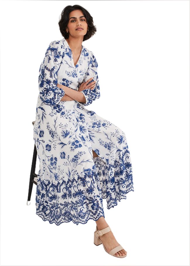  Abriella Floral Broderie Midi Dress Blue/White 221546081