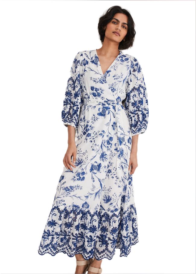  Abriella Floral Broderie Midi Dress Blue/White 221546081