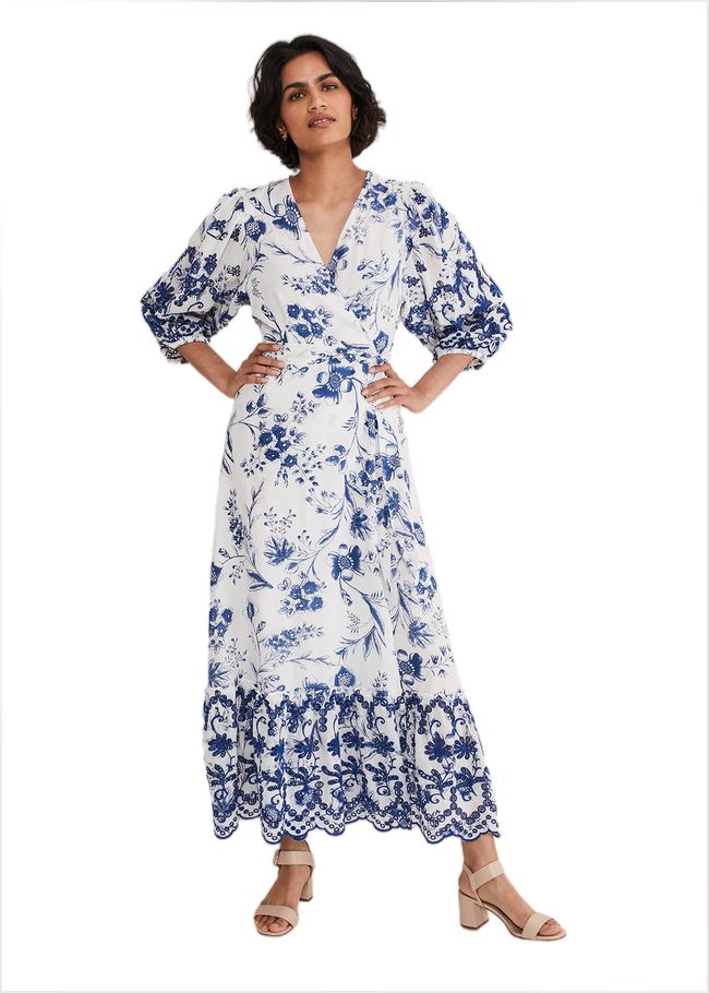  Abriella Floral Broderie Midi Dress Blue/White 221546081