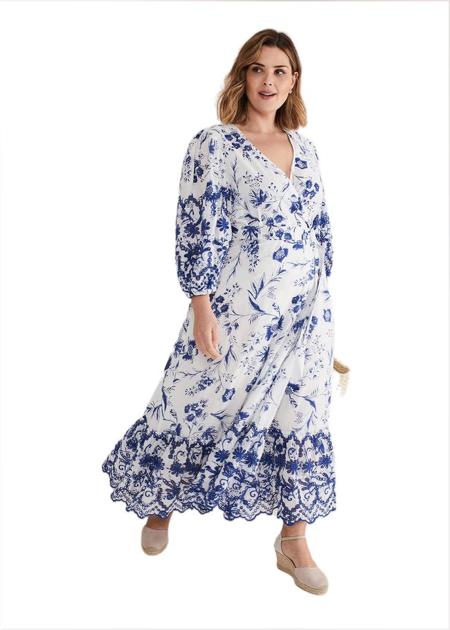  Abriella Floral Broderie Midi Dress Blue/White 221546081