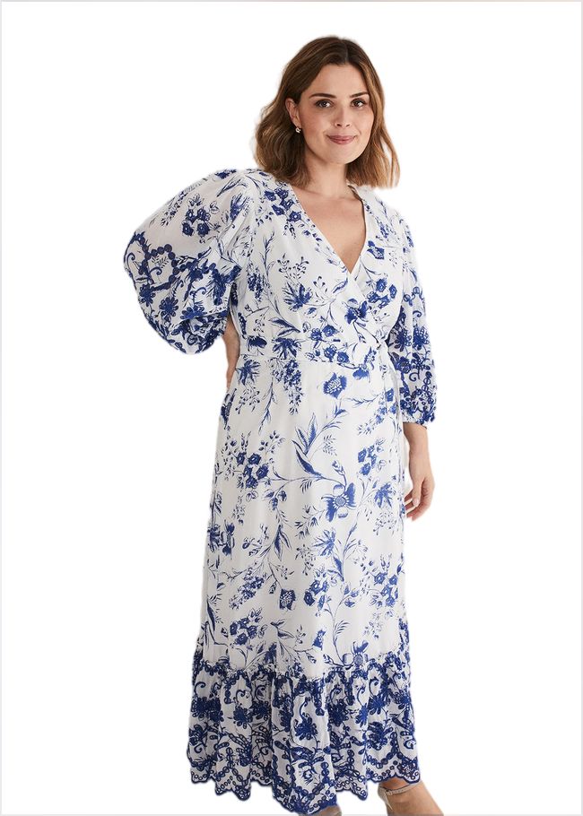  Abriella Floral Broderie Midi Dress Blue/White 221546081