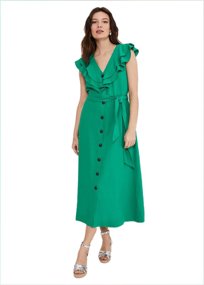  Jamilla Green Linen Midi Dress Green 221552693