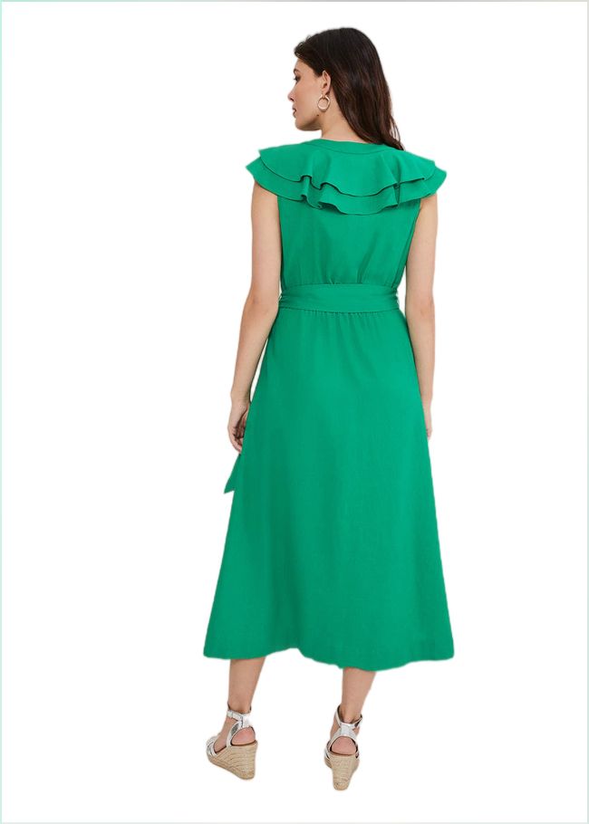  Jamilla Green Linen Midi Dress Green 221552693