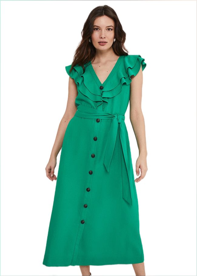  Jamilla Green Linen Midi Dress Green 221552693