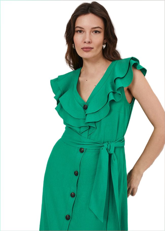  Jamilla Green Linen Midi Dress Green 221552693