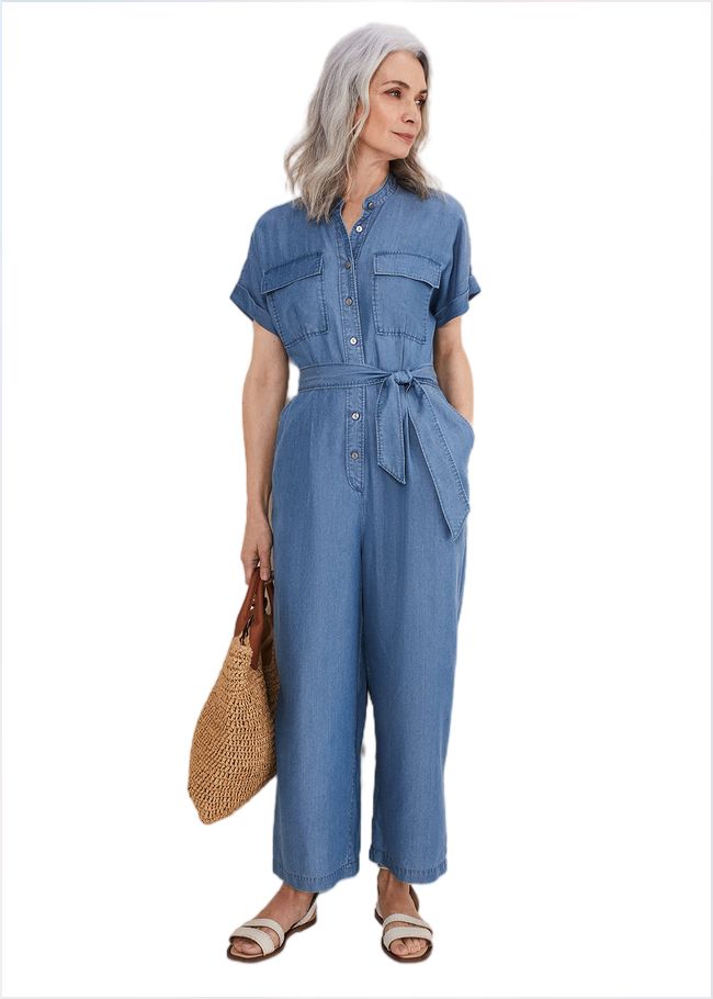  Lyla Blue Wide Leg Jumpsuit Chambray 221557027