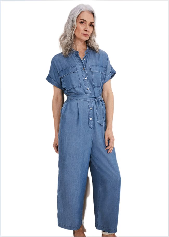  Lyla Blue Wide Leg Jumpsuit Chambray 221557027