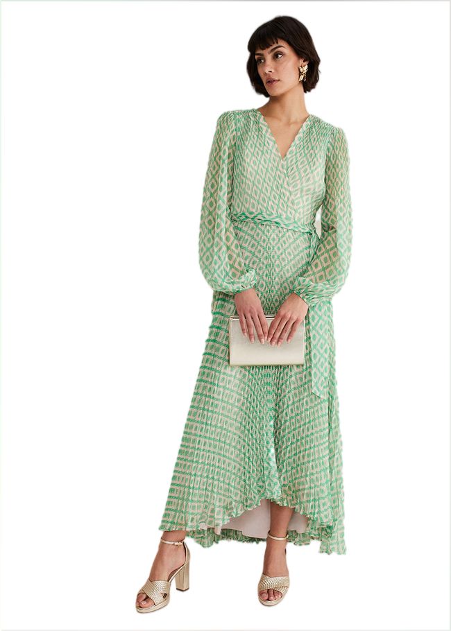  Roxanna Pleated Diamond Maxi Dress Powder Pink/Green 221558520