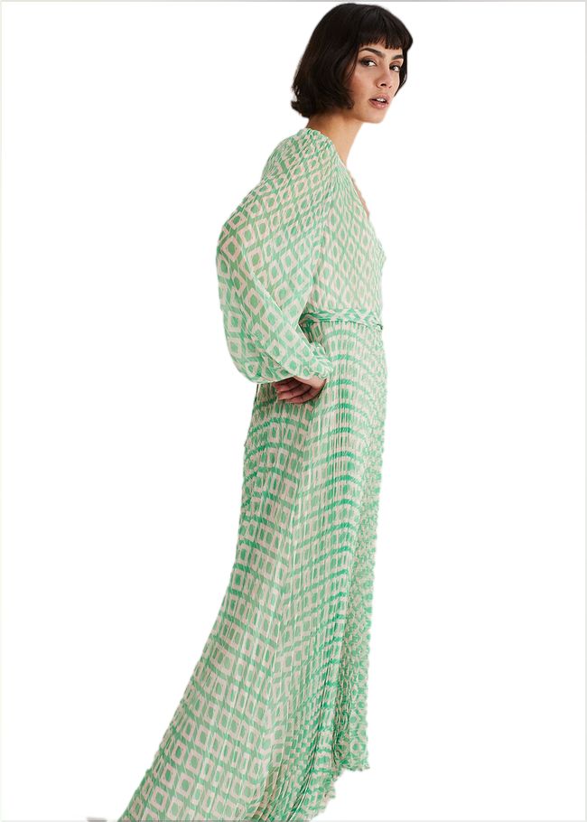  Roxanna Pleated Diamond Maxi Dress Powder Pink/Green 221558520