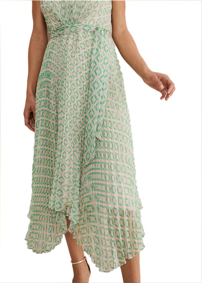  Vanya Diamond Pleated Midi Dress Powder Pink/Green 221559520