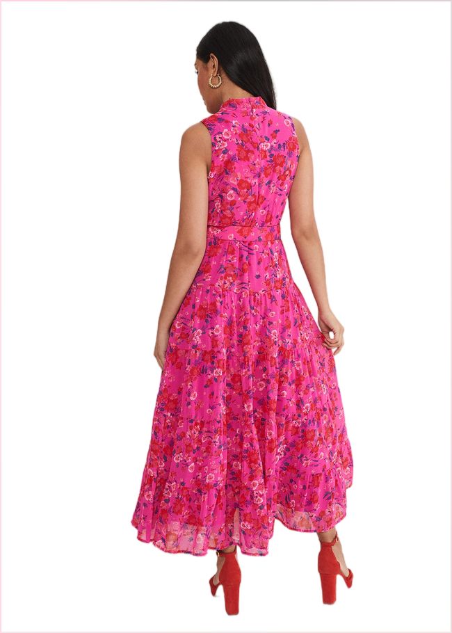  Petite Kara Floral Tiered Maxi Dress Neon Pink 221565617