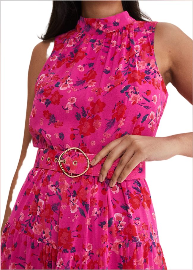  Petite Kara Floral Tiered Maxi Dress Neon Pink 221565617