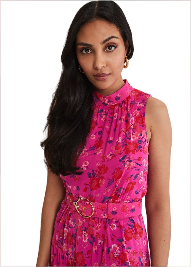  Petite Kara Floral Tiered Maxi Dress Neon Pink 221565617