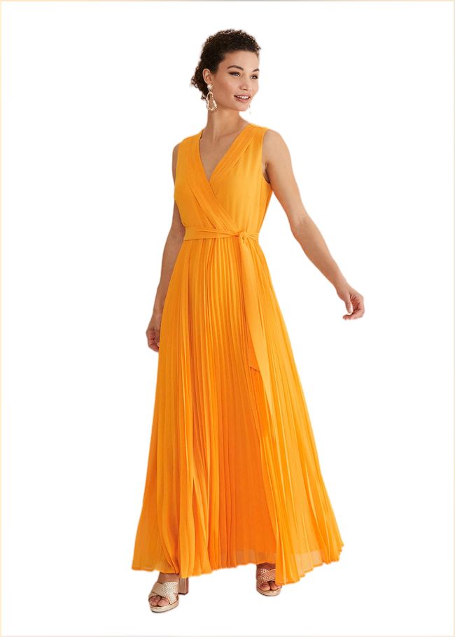  Mollie Pleat Maxi Dress Bright Orange 221574959