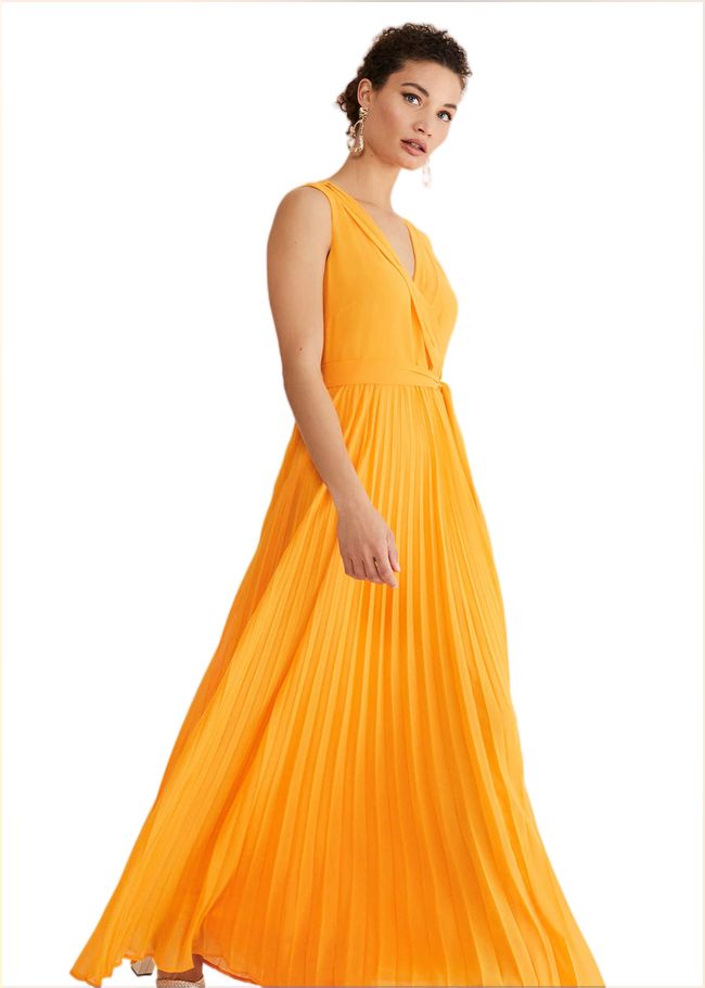  Mollie Pleat Maxi Dress Bright Orange 221574959