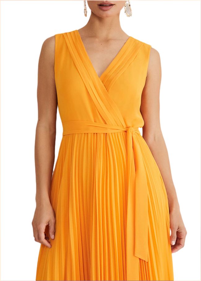  Mollie Pleat Maxi Dress Bright Orange 221574959