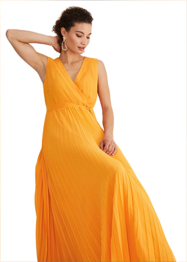  Mollie Pleat Maxi Dress Bright Orange 221574959