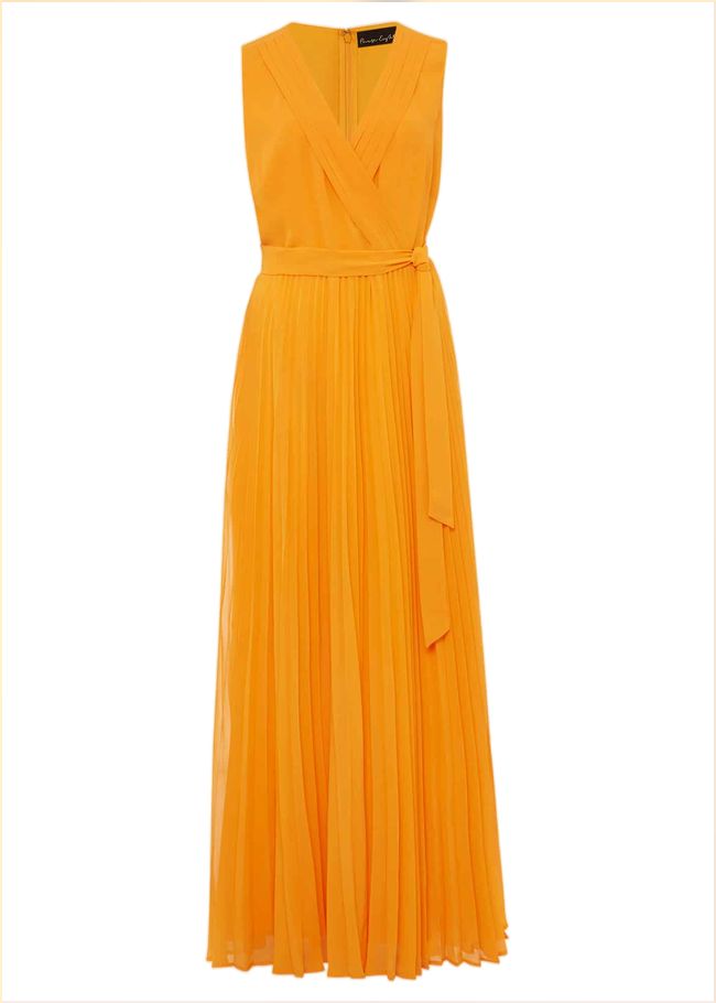  Mollie Pleat Maxi Dress Bright Orange 221574959