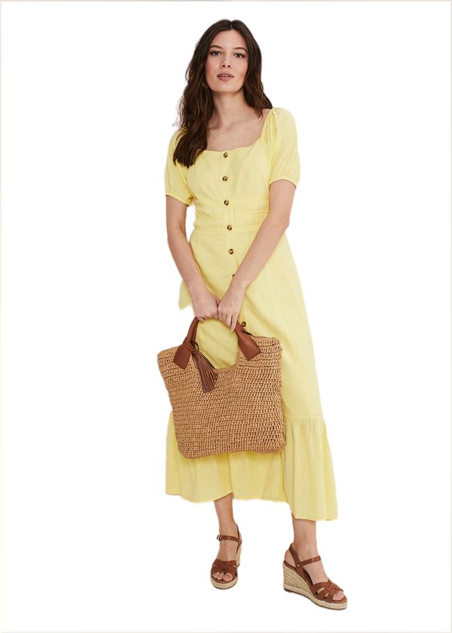  Maribella Linen Midi Dress Lemon 221575316