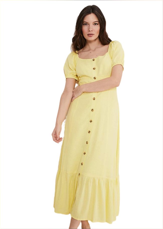  Maribella Linen Midi Dress Lemon 221575316