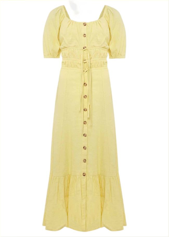  Maribella Linen Midi Dress Lemon 221575316