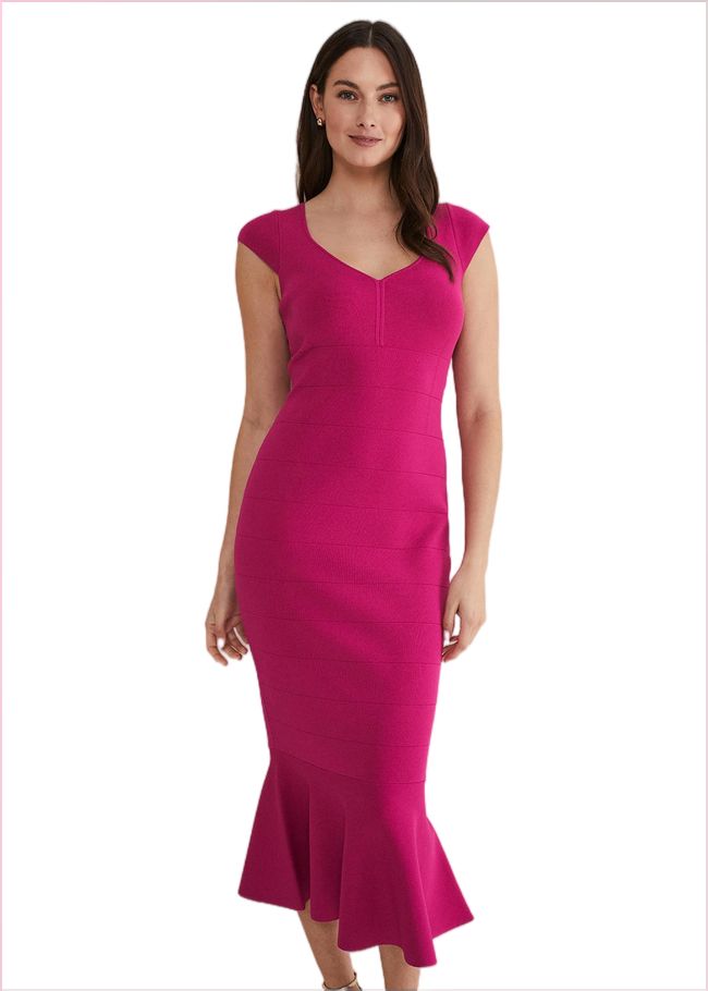  Martha Bandage Midi Dress Magenta 221576463