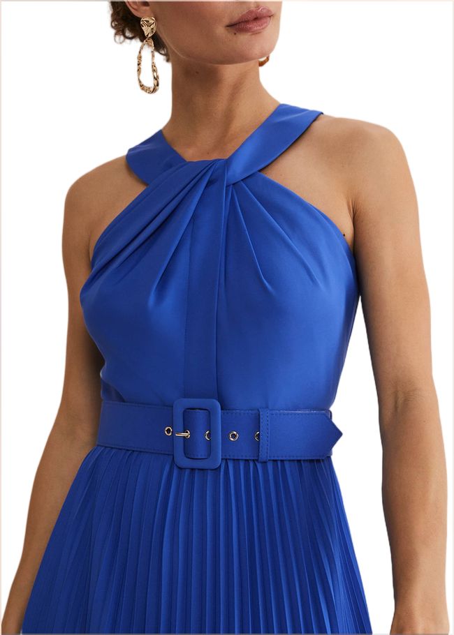  Yas Blue Halterneck Midi Dress Azure Blue 221577296