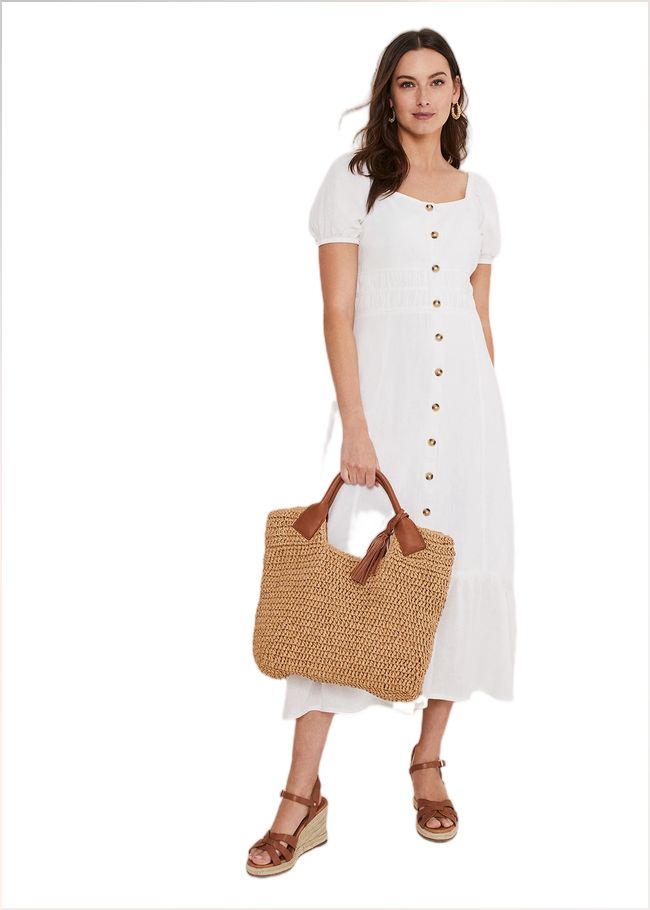  Maribella Linen Midi Dress White 221578055