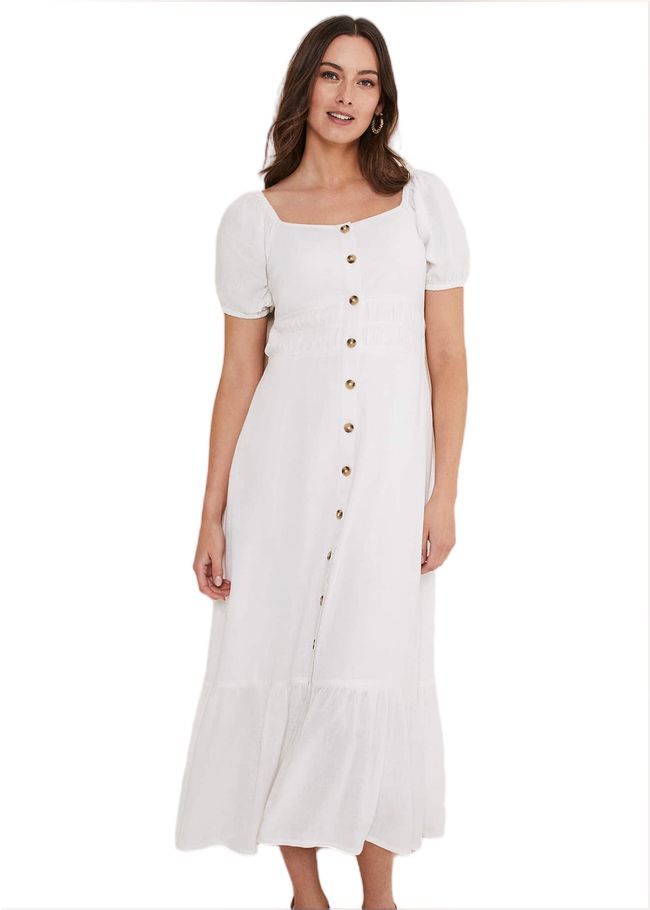  Maribella Linen Midi Dress White 221578055